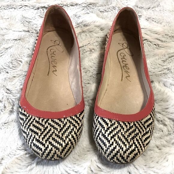 Rowen woven raffia ivory and black flats size 8M - Picture 1 of 10